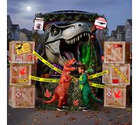 Panelee 16 Pcs Dinosaur Halloween Trunk or Treat Car Decorations Kit with Favor Boxes Caution Tape Camo Netting Jungle Dinosaur Decoration for SUV Archway Garage Door Halloween Party Supplies