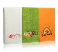 Panelee 3 Pcs Fall Thanksgiving Hand Towels for Bathroom 100% Cotton Embroidered Hand Towels Pumpkin Turkey Maple Leaves for Drying Cleaning Cooking Gift Bathroom Kitchen Decor