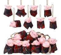 Panelee 32 Pcs Christmas Pig Ornaments - Pink Hanging Decoration for Tree - 3D Piggy With Red Black Plaid Blanket for Holiday Xmas
