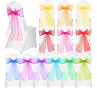 Panelee 36 Pcs Elegant Organza Assorted Color Chair Sashes Pastel Rainbow Bows Sheer Fabric Chair Ties for Wedding Banquet Party Decoration