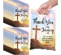 Panelee 50 Pcs Welcome to Our Church Plastic Goody Bags with Handles | Religious Church Plastic Goody Bags Cross Candy Treats, Back Sunday School Supplies, Christian Party Favor Decoration