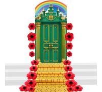 Panelee Green Castle Cover Door Banner Yellow Brick Road Floor Runner with Crepe Paper Red Poppy Flower Decor Backdrop Witch Princess Party Supplies Halloween Trunk Treat Decorations