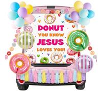 Panelee Halloween Trunk or Treat Car Decorations Kit donut You Know Jesus Loves You Background Banner Donut Lollipop Balloons Tassels Decor for Car SUV Garage Archway Outdoor Halloween Party Decor