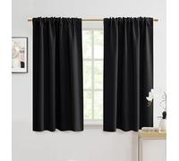 PANELSBURG 48 Inch Length Small Window Curtains for Kitchen,Thermal Insulated Room Darkening Blackout Short Curtain Drapes for Windows Bedroom Bathroom,Black