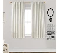 PANELSBURG 54 Inch Long Curtains,Black Out Linen Back Tab Pleated Room Darkening Blackout Curtains 54 Inch Length 2 Panels Set,Cream Ivory Off White