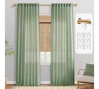 PANELSBURG Boho Farmhouse Coastal Curtains for Living Room,Cottage Core Sage Green Linen Semi Light Green Sheer Curtains 96 Inches Long for Bedroom 2 Panels Set