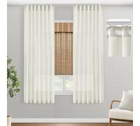 PANELSBURG Farm House Cream Colored Sheer Short Window Curtains for Bedroom,Small Back Tab Pleated Light Linen Window CurtainsCat Proof Semi Sheer Curtains 63 Inches Long for Bedroom Living Room
