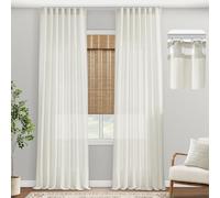 PANELSBURG Modern Pleated Natural Beautiful Linen Curtains with Hooks,Floor to High Ceiling Track for Pleat Sheer Linen 108 Inch Curtains Drapes with Hooks,9FT,Ivory