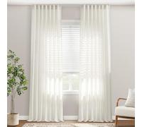 PANELSBURG Modern Pleated Natural Beautiful Linen Curtains with Hooks,Floor to High Ceiling Track for Pleat Sheer Linen 108 Inch Curtains Drapes with Hooks,9FT,Ivory