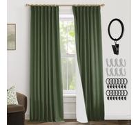 PANELSBURG Olive Green Curtains 84 Inch Length 2 Panels Set,Boho Back Tab Pleated Room Darkening Linen Blackout Window Curtain Drapes for Living Room 84 Inches Long,Dark Moss Green