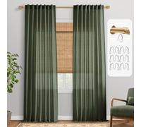 PANELSBURG Olive Linen Sheer Curtain - 84 Inches Long - Linen X Cotton - Back Tab Loop Pocket Window Panel