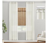 PANELSBURG Semi Sheer Linen Ivory Boho Bedroom 80 Inch Length Curtains 2 Panels Set for Living Room,Cream Sheer Back Tab Drop Cloth Curtains Linen Drapes with Hooks 80 Inches Long for Bedroom