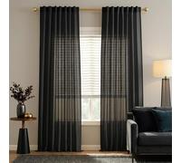 PANELSBURG Sheer Black Linen Curtains 96 Inches Long for Bedroom 2 Panels Set,Light Filtering Farmhouse Linen Sheer Curtains for Living Room,96 Inch Curtains 2 Panel Set