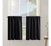 PANELSBURG Small Window Curtains for Bathoom,Half Blackout Short Curtain for Kitchen,Set 2 Panels,24 Inch Length,Black