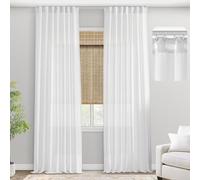 PANELSBURG White Linen Curtains 90 Inches Long for Bedroom,Pleated Back Tab White Semi Sheer Curtains 90 Inch Length 2 Panels Set for Modern Farmhouse Living Room,Cortinas Para Sala Blancas,Hooks Belt