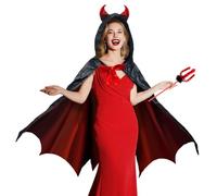 panemy Devil Costume Women's Black Red Halloween Costume Women's Vampire Cape with Wand Red Cape Devil for Halloween, Carnival, Masquerade, Party