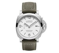 Panerai Mens Grey Pam01314 Luminor Leather and Stainless-steel Automatic Watch
