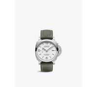 Panerai Mens Grey Pam01314 Luminor Leather and Stainless-steel Automatic Watch