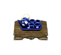 PANFHGFG Detailed Blue and White Ceramic Teaset 1/12 Teapot Cup Tray with Chinese Styles Pattern for Collector Kids RolePlay Game Doll House Accessories