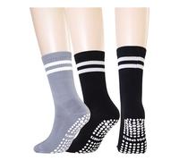 Panfurco Long Yoga Socks with Grip, Pure Cotton, Non Slip, Comfortable, Breathable - Ideal for Yoga, Pilates, Ballet, Gym,Anti Slip Socks for Women (Black & Grey)