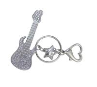 [PANGBOER] Guitar Pendant Keychain Bling Stone Metal Key Ring Sweet Cool Girls Chain Lightweight Fashion Rings for Jewelry Bag, フリーサイズ