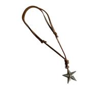 PANGBOER Novel Star-shape Pendant Punk Necklace Leather Alloy Silver Five-pointed Star Long Necklace Sweater Chain Leather Rope Chain