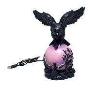 PANGBOER Resin Crow Figurine Night Light USB Powered Purpled Ball Lamp for Halloween Gothic Theme Desktop Party Decoration Dark Crow Deck
