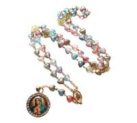 PANGBOER Romance Hollowed Rose Heart Beaded Rosary Necklace with Glass Pendant for Collectors Prayer Meditations Gift Rosary Necklace