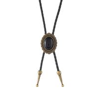 [PANGBOER] Unisex Adjustable Vintage Faux Leather Corduroy with Antique Black Stone Pendant Western Jewelry Neck Lace Adjustable Bolo Tie and Black Stone Charm