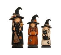 PANGBOER Wooden Witch Centerpiece Decor Halloween Farmhouse Figurines | Three Piece Freestanding Display for Shelf Mantel Coffee Table Tiered Tray Seasonal Home