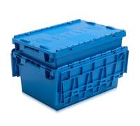 Pangda 2 Pack Distribution Container with Hinged Attached Lid 19.7x 13.8 x 9.45” Strengthen Thicken Industrial Plastic Storage Tote Stackable Storage Bin Blue Shipping Box for Warehouse Garage Vehicle