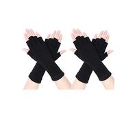 Pangda 2 Pairs Unisex Fingerless Gloves Half Finger Stretchy Knit Gloves Lengthen Wrist Mittens Winter Warm Gloves (Size 1, Black)