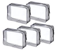 Pangda 5 Pack Clear PVC Zippered Toiletry Carry Pouch Portable Cosmetic Makeup Bag for Vacation, Bathroom and Organizing, Large, Transparent