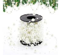 Pangda 65.6 ft Artificial Pearl Beads Garland for Christmas Tree Plastic Beaded String Strands Chain Ornament for Wedding Halloween Party Decoration Bridal Bouquet Craft Flower DIY Supplies(Ivory)