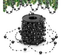 Pangda 65.6Ft Artificial Pearl Beads Garland Plastic Beaded String Strands Chain Ornament Roll for DIY Craft Christmas Tree Wedding Halloween Party Decoration Floral Centerpiece Supplies(Black)