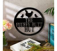 Pangda Chicken Coop Sign Fluffy Butt Hut Sign Chicken Coop Accessories 11.8" Metal Sign Funny Chicken Coop Decor Farmhouse Wall Decor Retro Vintage Wall Art Sign for Home Chicken Shed Decor(Black)