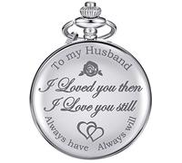 Pangda Men's Quartz Pocket Watch, Engraved 'To my Husband...' (Silver Case, Black Dial)
