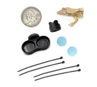Pangea Microdish Kit for Gecko Feeding, Tiny Water Dish for Micro Geckos, Anoles, and Other Small Reptiles, Zip Tie Attachment Pet Food Bowl 1.25in (XS Dual Branch Mount)
