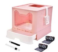 Panghuhu88 Foldable Cat Litter Box with Lid, Large Top Entry Cat Toilet, Enclosed Cat Potty Include Cat Litter Scoop, Drawer Type Easy Clean Cat Litter Pan (Pink, 20" L x 16" W x 15" H)