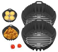 Pangogogo 2pcs Silicone Air Fryer Liner - 8.5inch Airfryer Silicone Liners - Heat Resistant Air Fryer Silicone Liner Reusable for Cosori, Phlip, Cecotec, Tefal,Tower