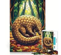 Pangolin in Forest Stained Glass Style 1000 Piece Jigsaw Puzzles for Adults Jigsaw Brain Play Relax Mind Sharp Edge Premium Gift (38x26cm)