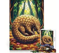 Pangolin in Forest Stained Glass Style Jigsaw Puzzles for Adults 1000 Piece Reason Skill Toy Anxiety Relief Exact Cut Elegant Gift (38x52cm)