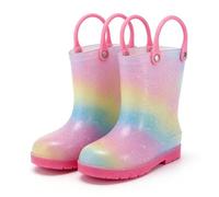 Pangolin Kids Wellington Boots for Boys and Girls, Mid Calf Toddler Waterproof Pull-On Wellies with Easy Carry Handles, Lightweight Puddle Boots for School, Nursery Pink-A 7UK