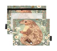Pangolin Sage Green Binder folders with Clear Window Binder Pencil case Big Capacity 3 Ringing folders for School Office & Home Multicolored 2 PCS