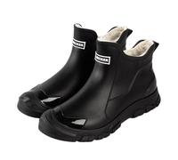 Pangolin Waterproof Ankle Wellies with Warm Faux Fur Lining, PVC Chelsea Pull-On Garden Boots, Non-Slip Rubber Lug Sole for Men & Women Black 9UK