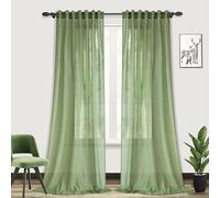 PANGSINNE 120 Inches Extra Long Curtain Panels Back Tab Flax Linen Rustic Sage Green Semi Sheer Curtains for Bedroom Privacy Add, 10 FT Drapes for Large Windows Patio Sliding Door