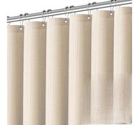 PANGSINNE Beige Fabric Shower Curtain - Waffle Textured Heavy Duty Shower Curtains for Bathroom, 256GSM Hotel Spa Luxury Weighted Bath Curtain with 12 Hooks, 72x80, Beige