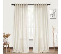 PANGSINNE Beige Sheer Curtains 96 Inchs Long for Privacy, Off White Flax Light Flitering Curtains for Living Room, Light Weight Draperies Airy for Dining Room, 8 FT Tall Cottage Urban Decor W52 x L96