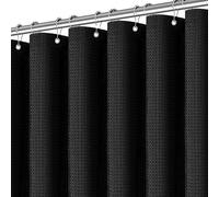 PANGSINNE Black Fabric Shower Curtain for Bathroom Stall, 60 inch Waffle Weave Machine Washable Waterproof 256GSM Heavy Duty Weighted Bath Curtain Set with 10 Metal Hooks, 60Wx72H
