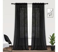 PANGSINNE Black Linen Curtains 96 Inches Long 2 Panels - Back Tab Semi Sheer Light Flitering Curtains for Living Room, Flax 8 FT Fabric Soft Drape for Patio Sliding Door Office Bedroom W52 x L96